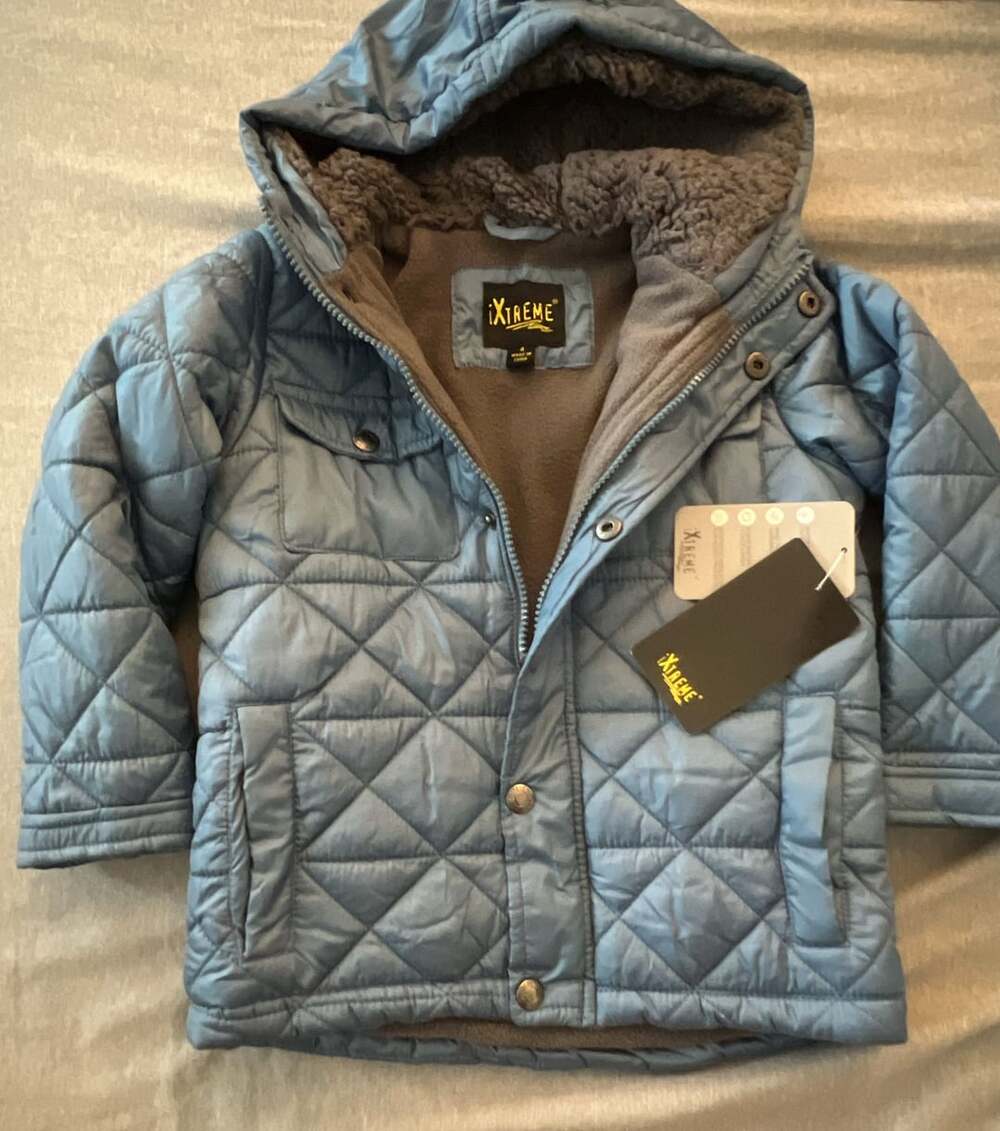 iXtreme Boys Blue Quilted Hooded Winter Jacket Size 4